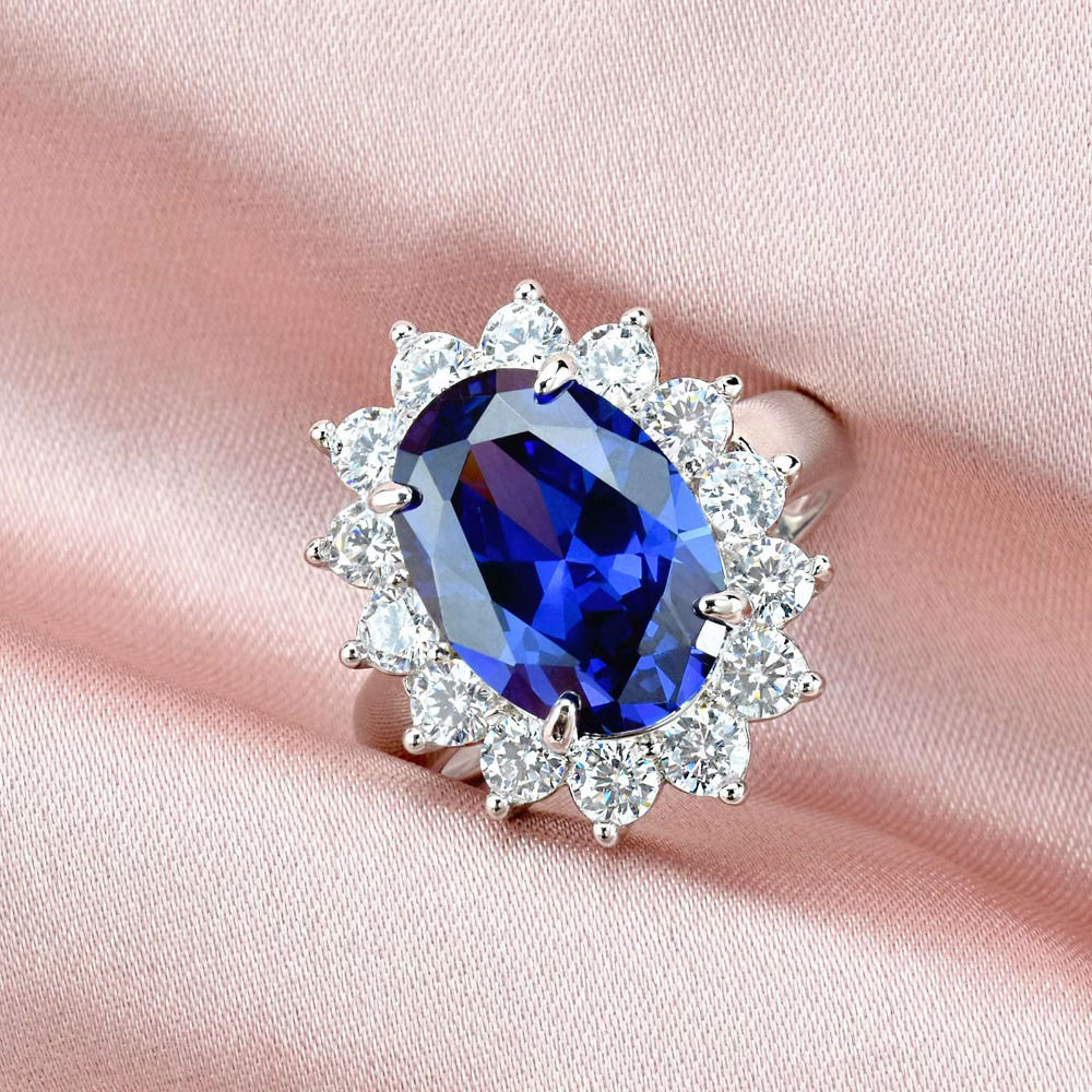Newshe Solid 925 Sterling Silver Oval Tanzanite Engagement Ring for Women