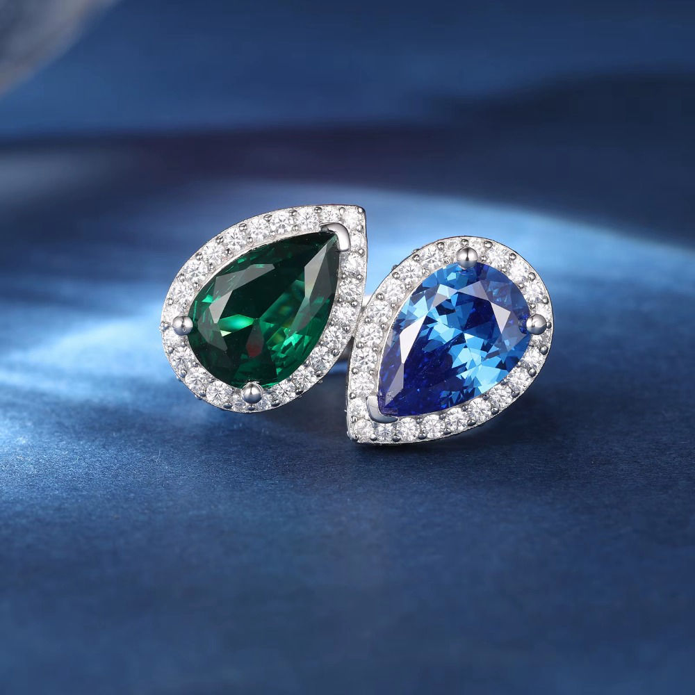 Blue and Green Stone S925 Unisex Moissanite Ring