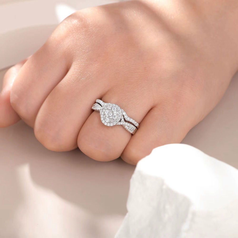 Newshe 925 Sterling Silver Wedding Rings Set for Women Oval Cubic Zircon Bridal Engagement Ring - Professional Jewelry Gift