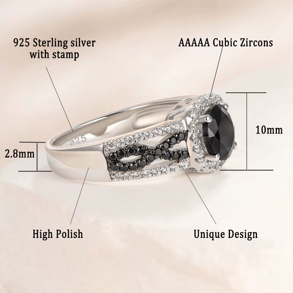 Newshe 925 Sterling Silver Black White Wedding Rings for Women