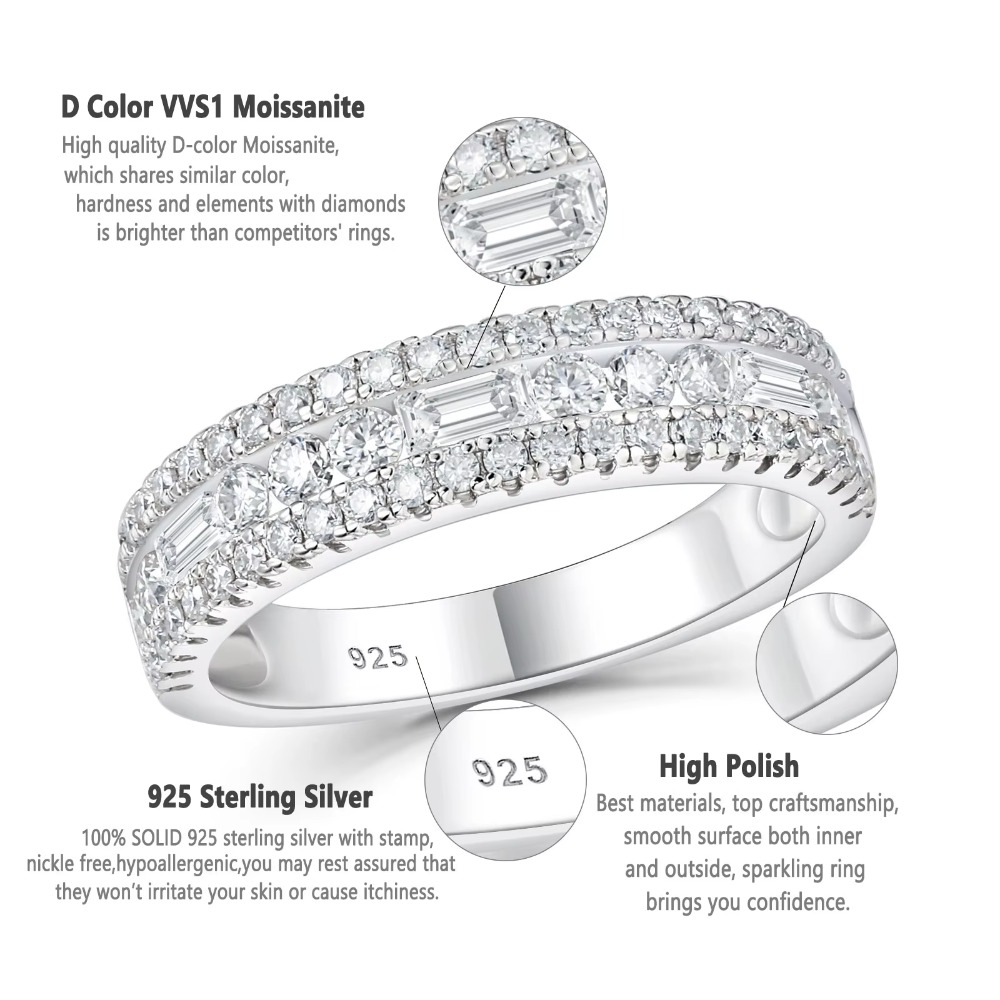 Newshe Moissanite Wedding Bands - 925 Sterling Silver Promise Rings