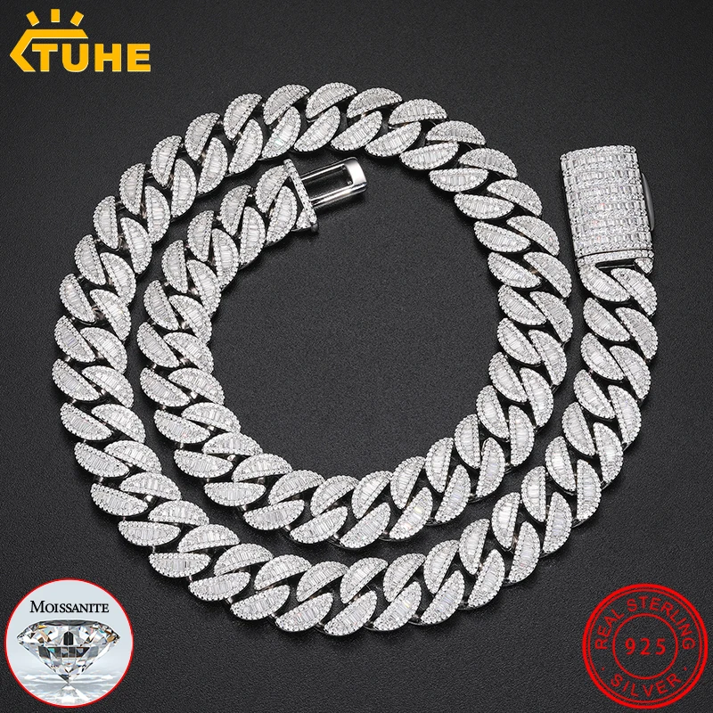 Certified VVS1 D Cut Moissanite Cuban Chain Necklace – 925 Sterling Silver