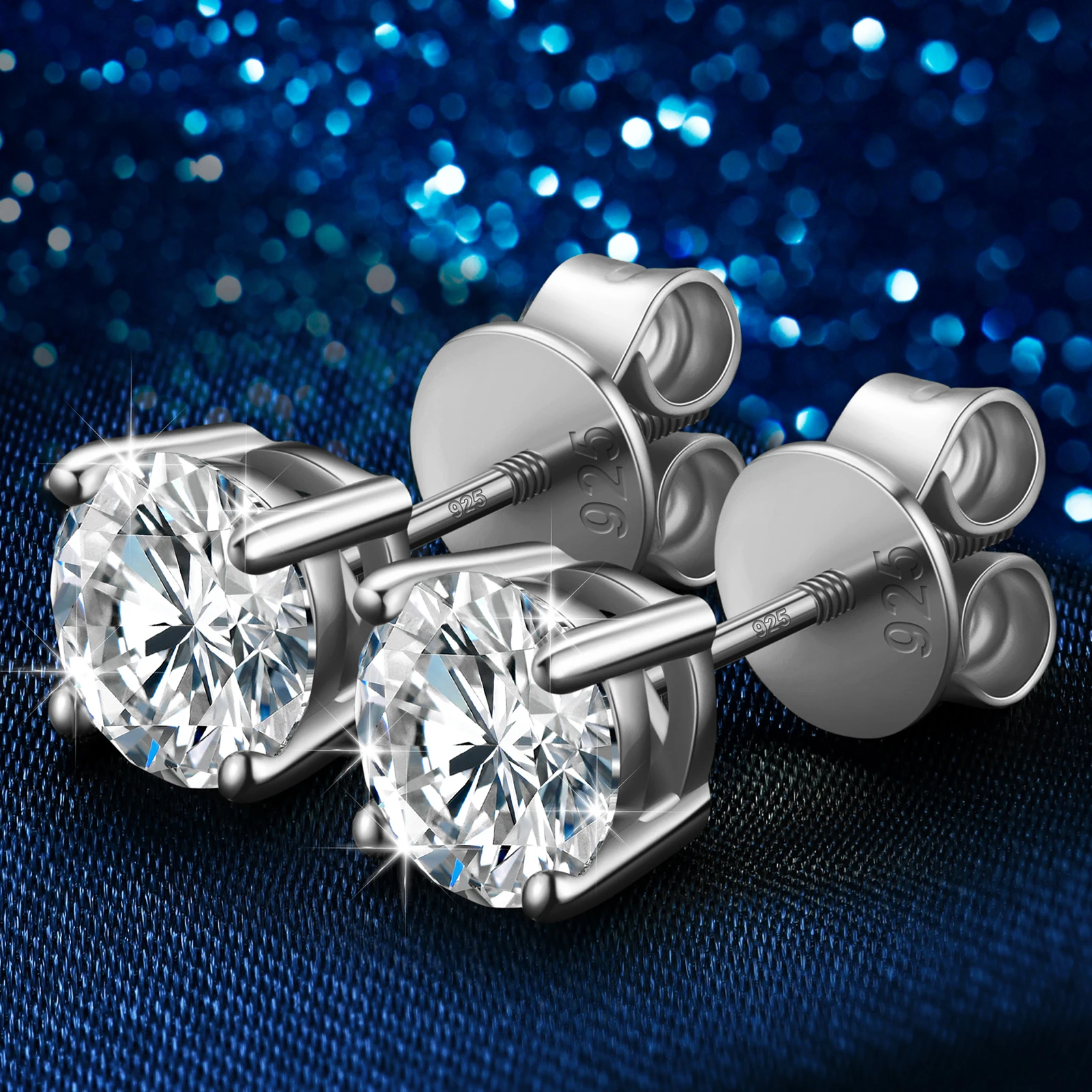 Unisex VVS1 Round Cut Moissanite Stud Earrings – 925 Sterling Silver, Screw-Back