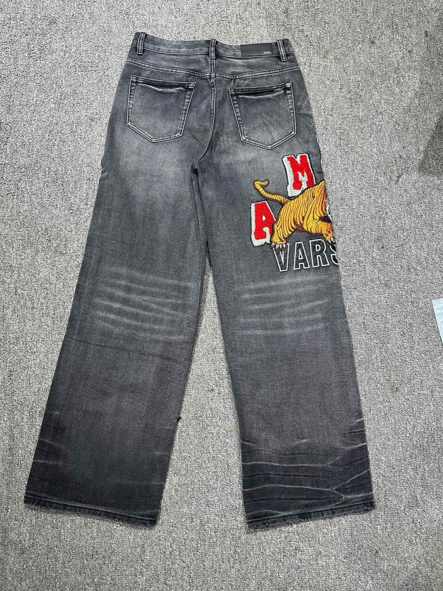 AMIR Varsity Tiger Straight Leg Jeans - Black Wash