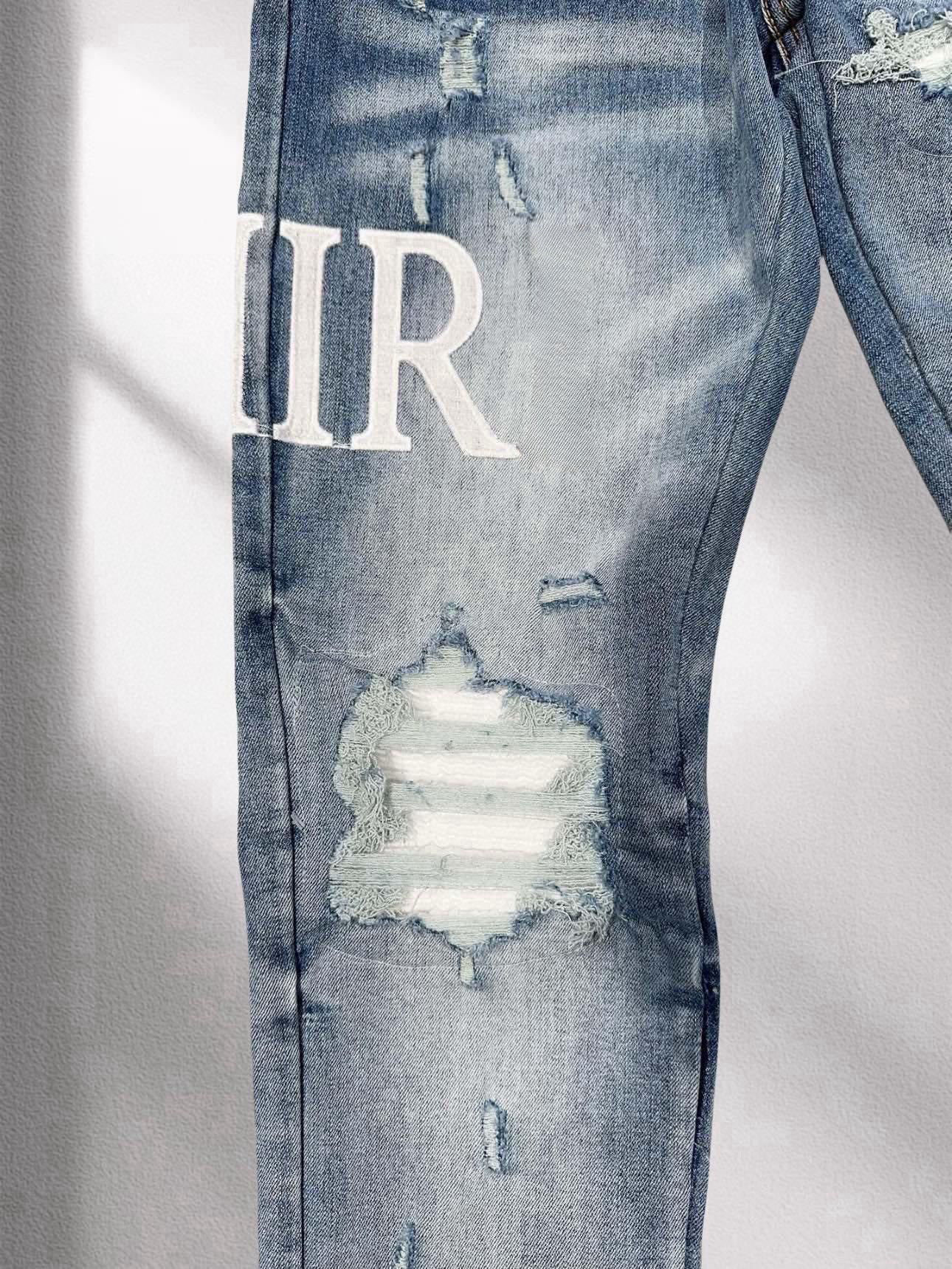 AMIR MX1 Distressed Denim Jeans – Light Indigo Wash