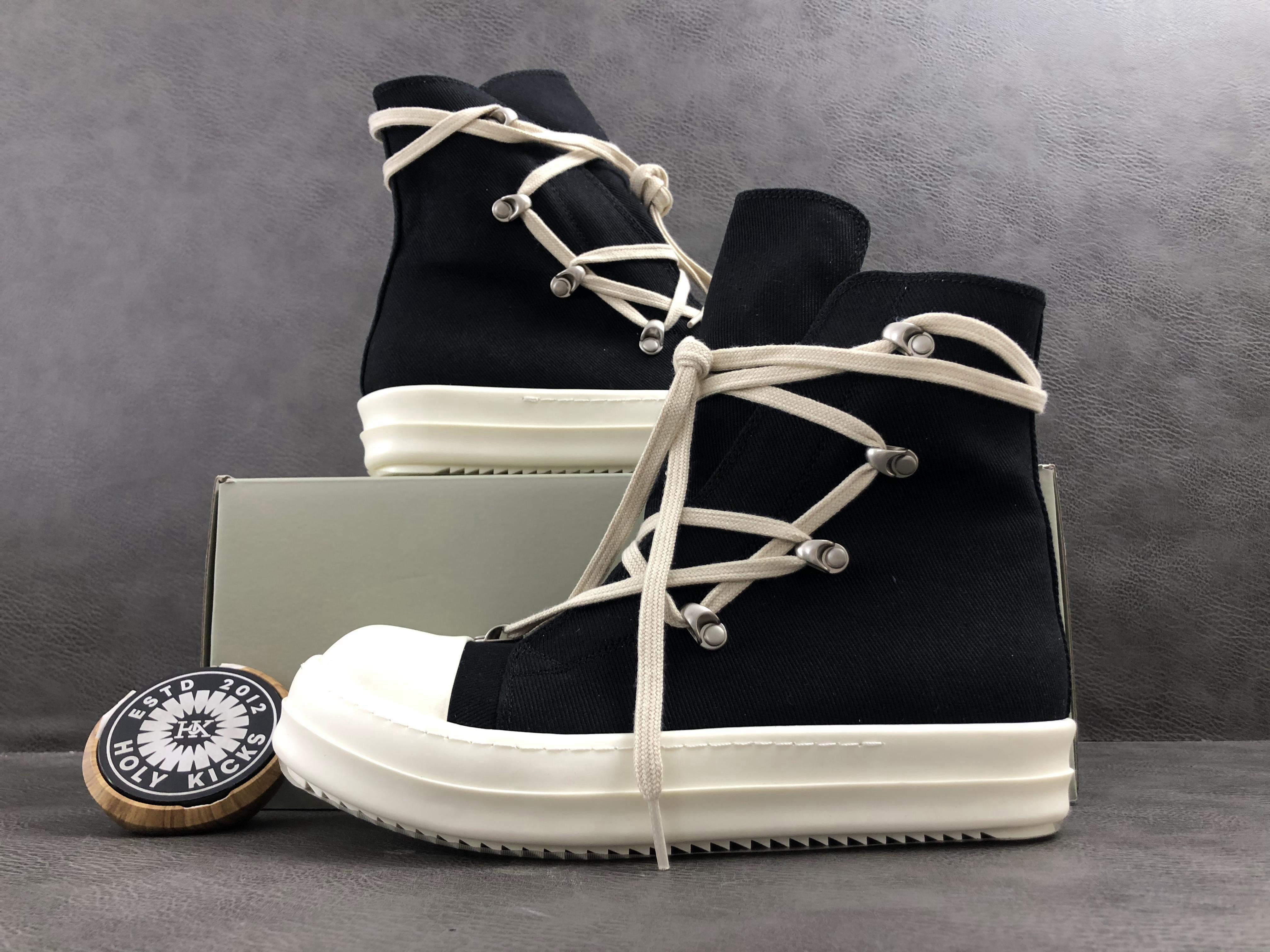 Rick DRKSHDW Hexagram high-top sneakers in black canvas with a milk-colored sole